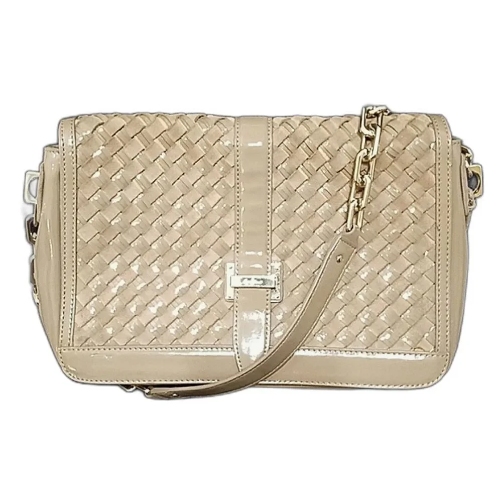 Cole Haan Patent Leather Nude Woven Heritage weave messenger flap Shoulder Bag